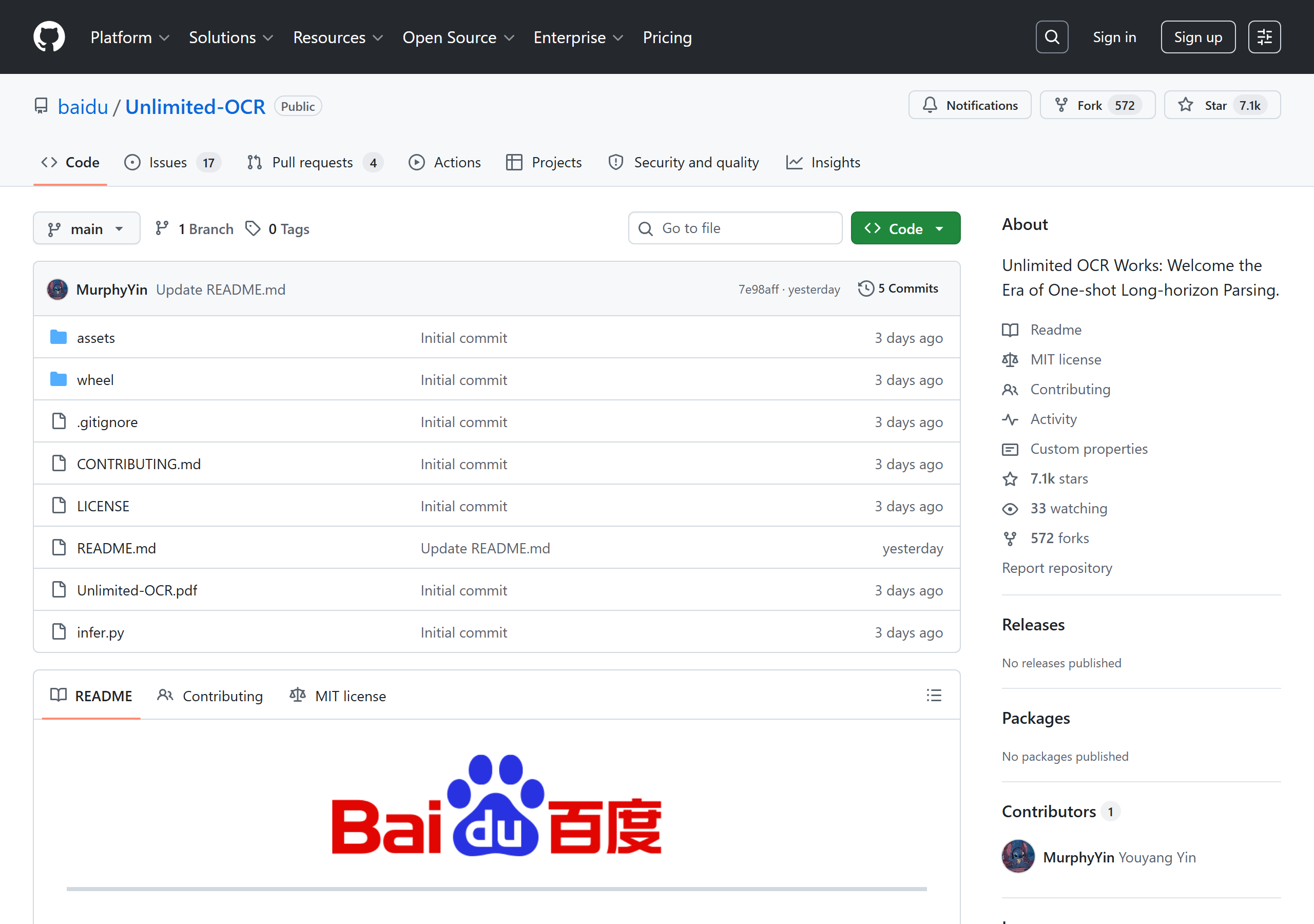 Baidu Unlimited-OCR: One-Shot Long-Horizon Document Parsing